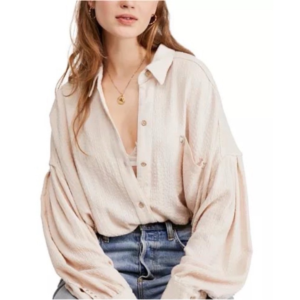 We The Free People Hidden Valley Cream Button Up Oversized Shirt